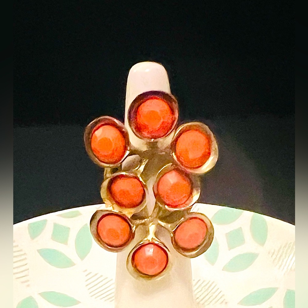 Large and Funky Peach and Gold Metal Beaded Ring, Stretchy band